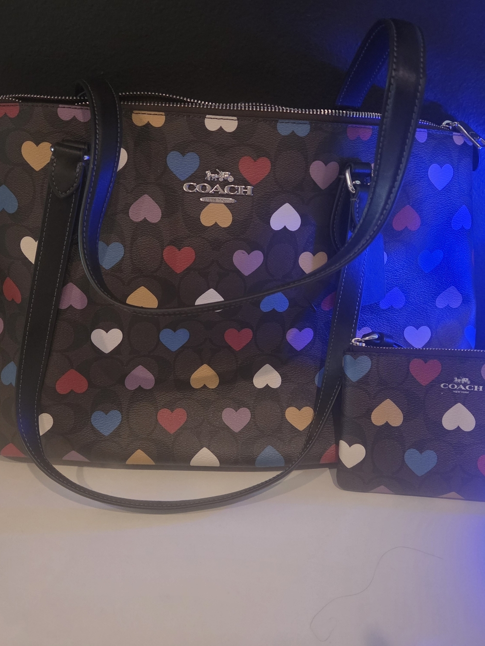 COACH Multicolor Heart Print Tote Bag